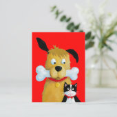 Dog with Bone & Cat – ポストカおもしろいード ポストカード (スタンド正面)