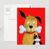 Dog with Bone & Cat – ポストカおもしろいード ポストカード (正面/裏面)