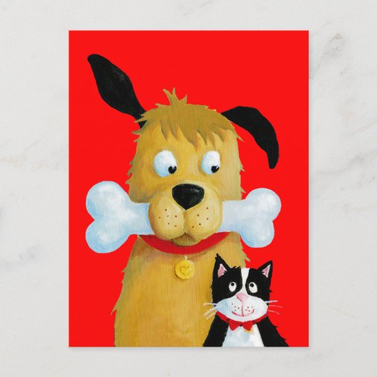 Dog with Bone & Cat – ポストカおもしろいード ポストカード (正面)