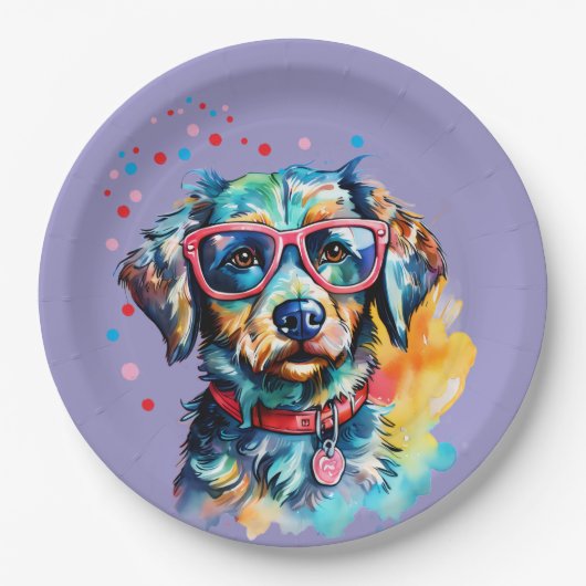 Dog with Glasses ペーパープレート (正面)
