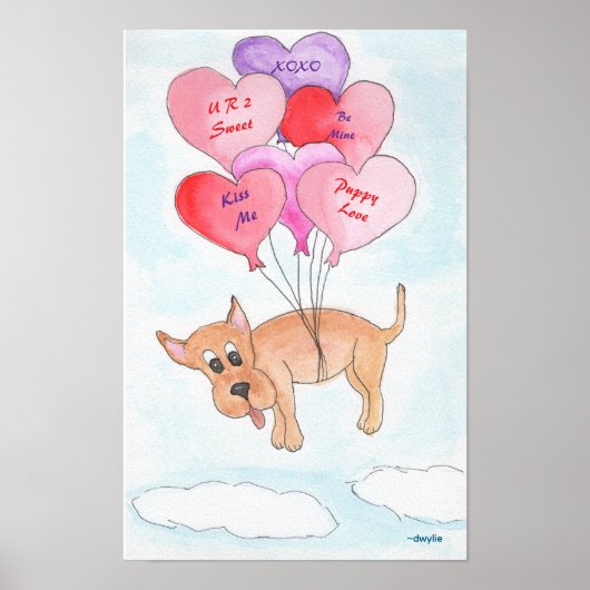 Dog with Heart Balloons ポスター (正面)