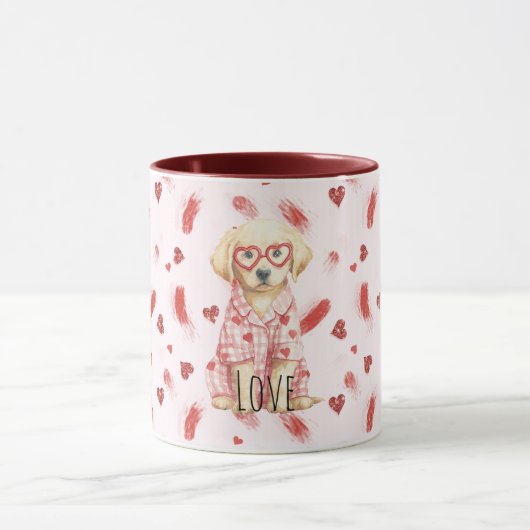 Dog with Heart Glasses Glitter Love Hearts  マグカップ (中央)
