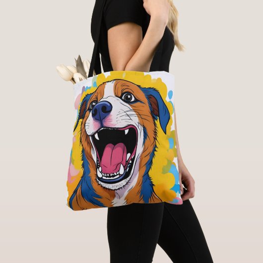 Dog with Paint Splatter Print Smiling Dog Design トートバッグ (クローズアップ)
