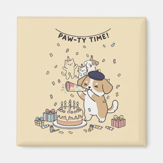 Dog With Party Horn Cute Kawaii Home Decor Art マグネット (正面)