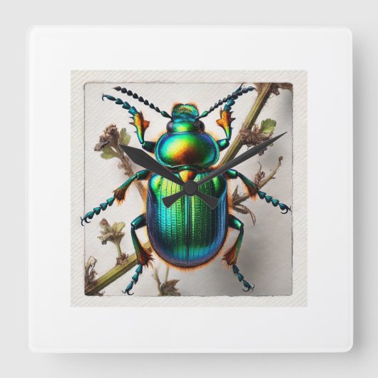 Dogbane beetle 100724IREF113 - Watercolor スクエア壁時計 (正面)
