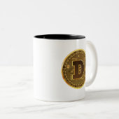 Dogecoinのコインのロゴの暗号通貨 ツートーンマグカップ (正面右)