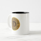 Dogecoinのコインのロゴの暗号通貨 ツートーンマグカップ (正面左)