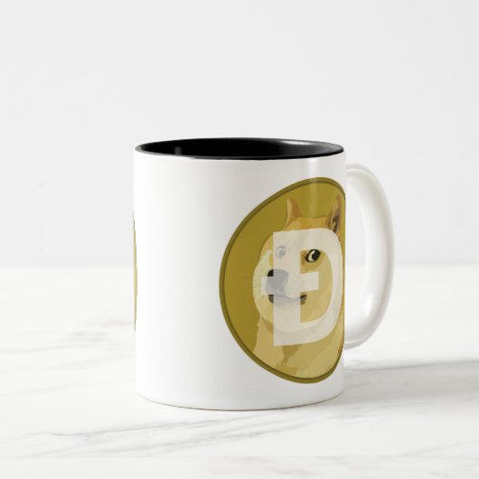 Dogecoinのロゴのコーヒーのマグ ツートーンマグカップ (正面右)