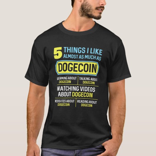 DogecoinドジェコインDoge男性の女性の子供5 Thing Tシャツ (正面)