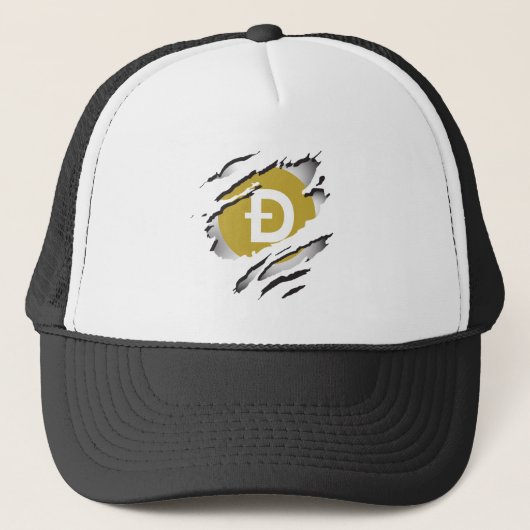 Dogecoin引き裂かれたロゴのリビールイメージ – Trucker Hat キャップ (正面)
