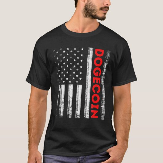 Dogecoin暗号通貨アメリカ国旗 Tシャツ (正面)