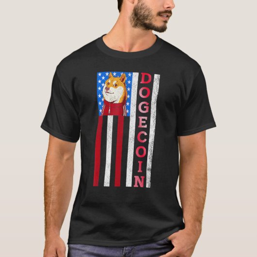 Dogecoin米国フラッグDoge暗号通貨暗号 Tシャツ (正面)