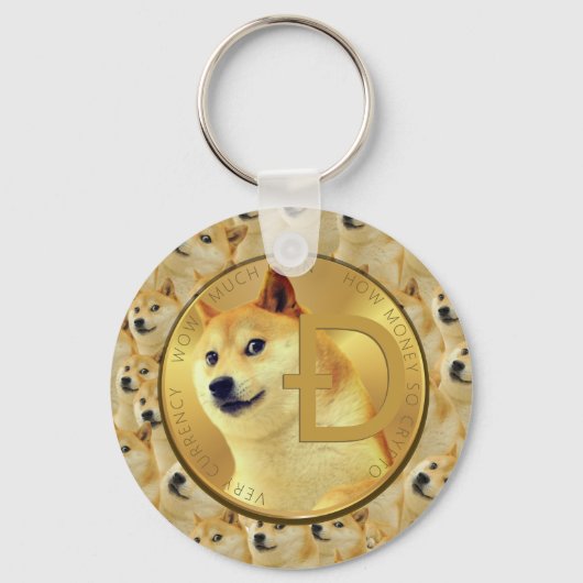 Dogecoin金ゴールドコインミームパターンボタンキーチェーン キーホルダー (正面)