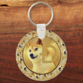 Dogecoin金ゴールドコインミームパターンボタンキーチェーン キーホルダー (正面)