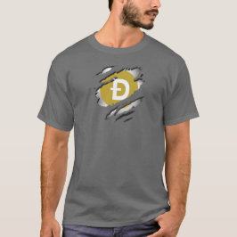 Dogecoin ロゴが下に隠れている破れた画像 tシャツ