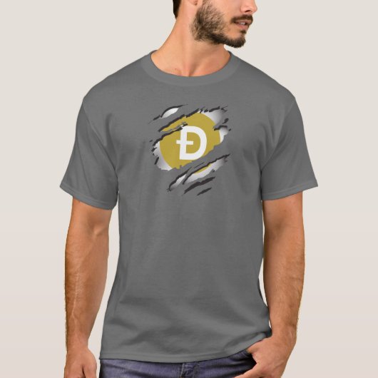 Dogecoin ロゴが下に隠れている破れた画像 tシャツ (正面)