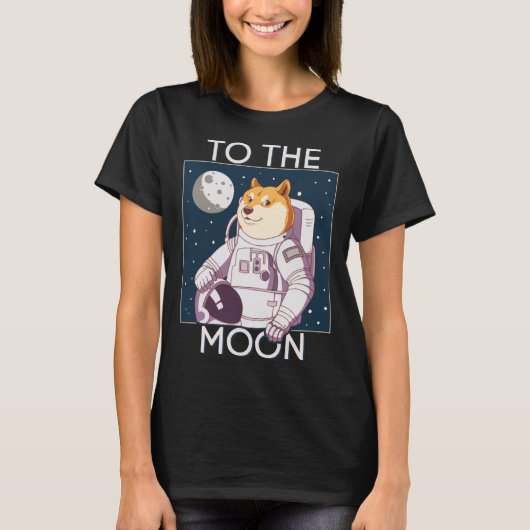 Dogecoin Dog Astronaut To the Moon Blockchain HODL Tシャツ (正面)