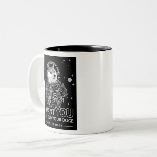 Dogecoin Doge月の暗号にあなたが欲しいおもしろい ツートーンマグカップ (正面左)