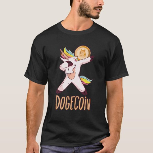 Dogecoin Moon Dab Cryptocurrency Bitcoinおもしろい犬 Tシャツ (正面)