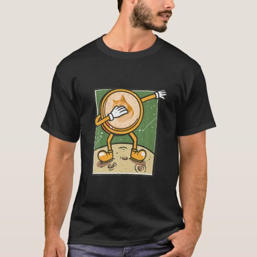 Dogecoin Moon Dab Cryptocurrency Bitcoinおもしろい犬 Tシャツ (正面)