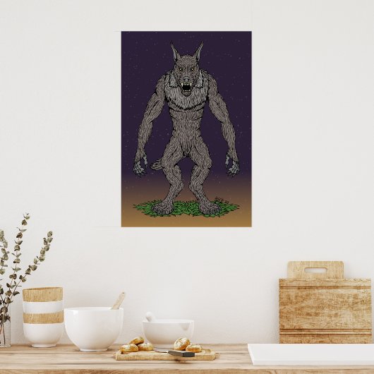 Dogman CryptidまたはWerwolf ポスター (キッチン)