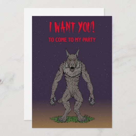 Dogman CryptidまたはWerwolf 招待状 (正面/裏面)