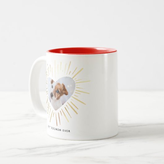 DOGMOM EVER最高の写真金ゴールドハート母の日 ツートーンマグカップ (正面左)