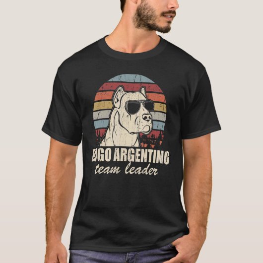 Dogo Argentinoチームリーダーカッコいいドッグサングラスビン Tシャツ (正面)