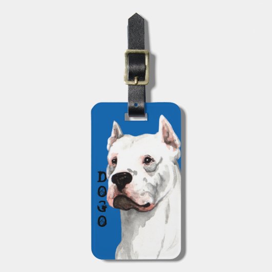 Dogo Argentino色のブロック ラゲッジタグ (正面縦)