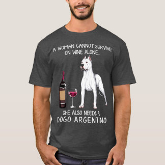 Dogo Argentino and wine Funny dog  Tシャツ