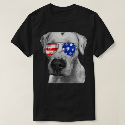 Dogo argentino Dog Sunglasses Flag American 4th of Tシャツ (デザイン正面)