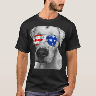 Dogo argentino Dog Sunglasses Flag American 4th of Tシャツ
