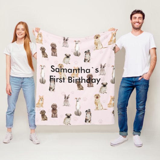 DogPuppy watercolor dogs first birthday フリースブランケット (インサイチュ)