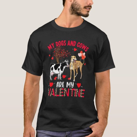 Dogs And Cows Are My Valentine Whippet With Cow Fa Tシャツ (正面)