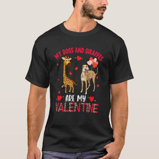 Dogs And Giraffes Are My Valentine Whippet With Gi Tシャツ (正面)