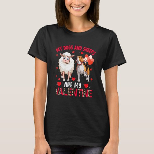 Dogs And Sheeps Are My Valentine Beagle With Sheep Tシャツ (正面)