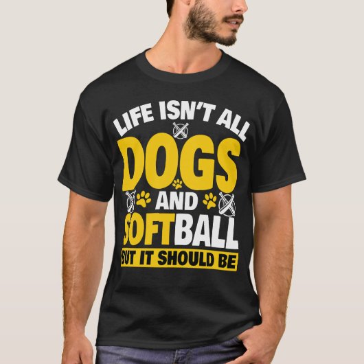 Dogs And Softball Funny Softball Long Slee T-Shirt Tシャツ (正面)