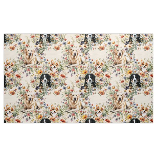 Dogs and Wildflowers Seamless Repeating Pattern ファブリック (ヤード)