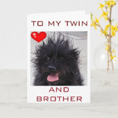 DOG'S BAD HAIR DAY HAPPY BIRTHDAY TWIN BROTHER カード (黄色い花)