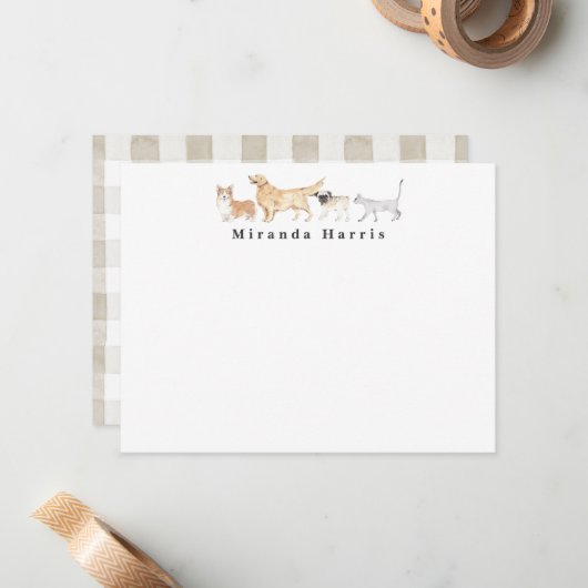 Dogs & Cat Personal Stationery Note Card ノートカード (正面/裏面インサイチュ)