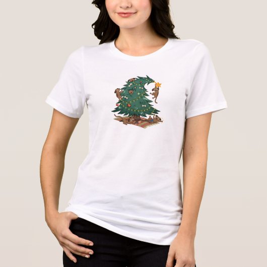 Dogs Christmas Tree Attack Funny Holiday Gift トライブレンドTシャツ (正面)