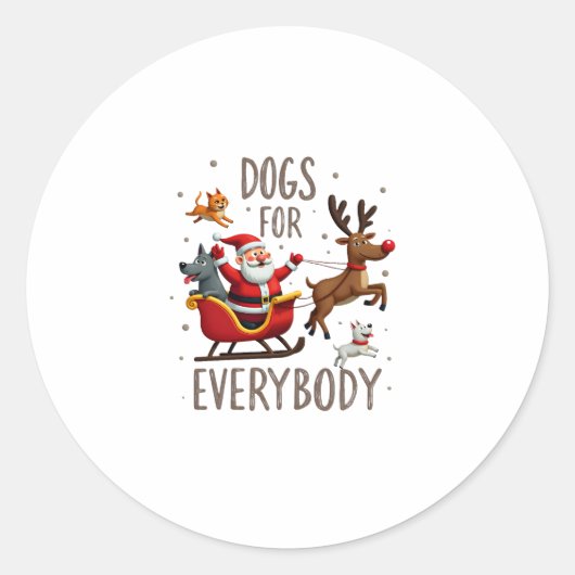 Dogs For Everybody Santa Funny Christmas Xmas (1) ラウンドシール (正面)