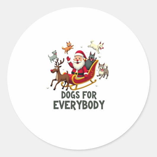 Dogs For Everybody Santa Funny Christmas Xmas (3) ラウンドシール (正面)