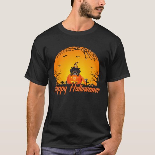 Dogs  Happy Halloweiner Dachshund Halloween Tシャツ (正面)