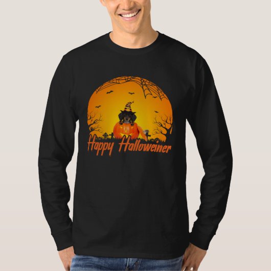 Dogs  Happy Halloweiner Dachshund Halloween Tシャツ (正面)