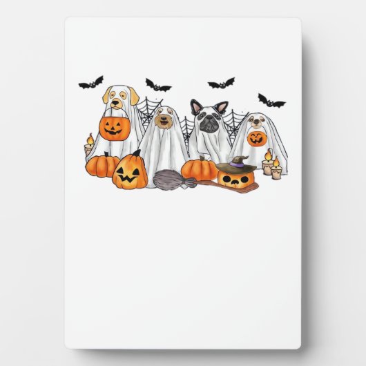 Dogs in Ghost Costumes Halloween Classic T-Shirt フォトプラーク (正面)