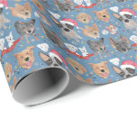 Dogs in the neighborhood Christmas Blue ラッピングペーパー<br><div class="desc">近所の犬はみんな祝クリスマスだ！</div>