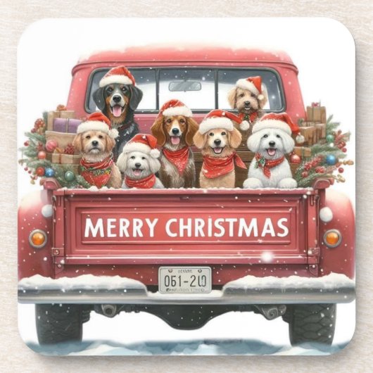DOGS IN TRUCK Hard plastic coaster コースター (正面)