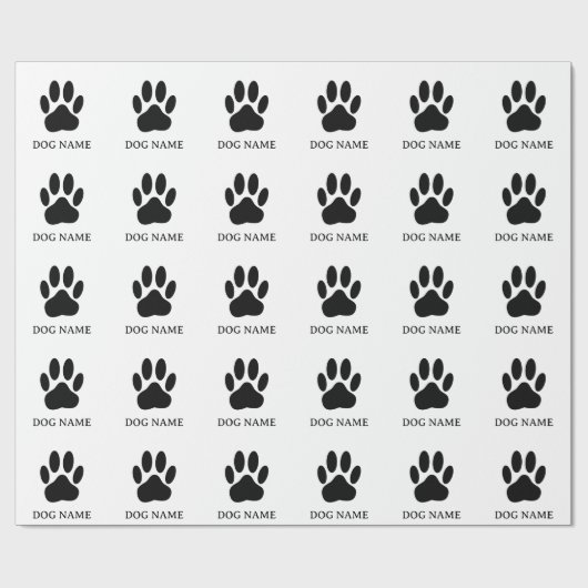 Dog's Pawprint Black and White Version Editable ラッピングペーパー (フラット)