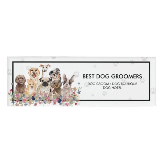 Dogs Paws Frame Clear Floral Elegant 名札 (正面)